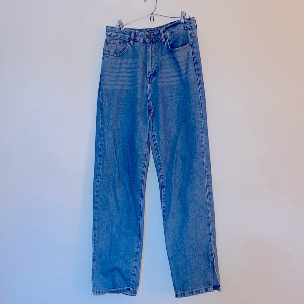 Nasty Gal Organic Denim Split Hem Straight Leg Jeans